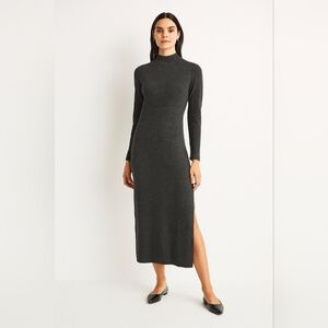 Vintage Fred David Wool Blend Mock Neck Maxi Sweater Dress Grey S/P 90s Knit